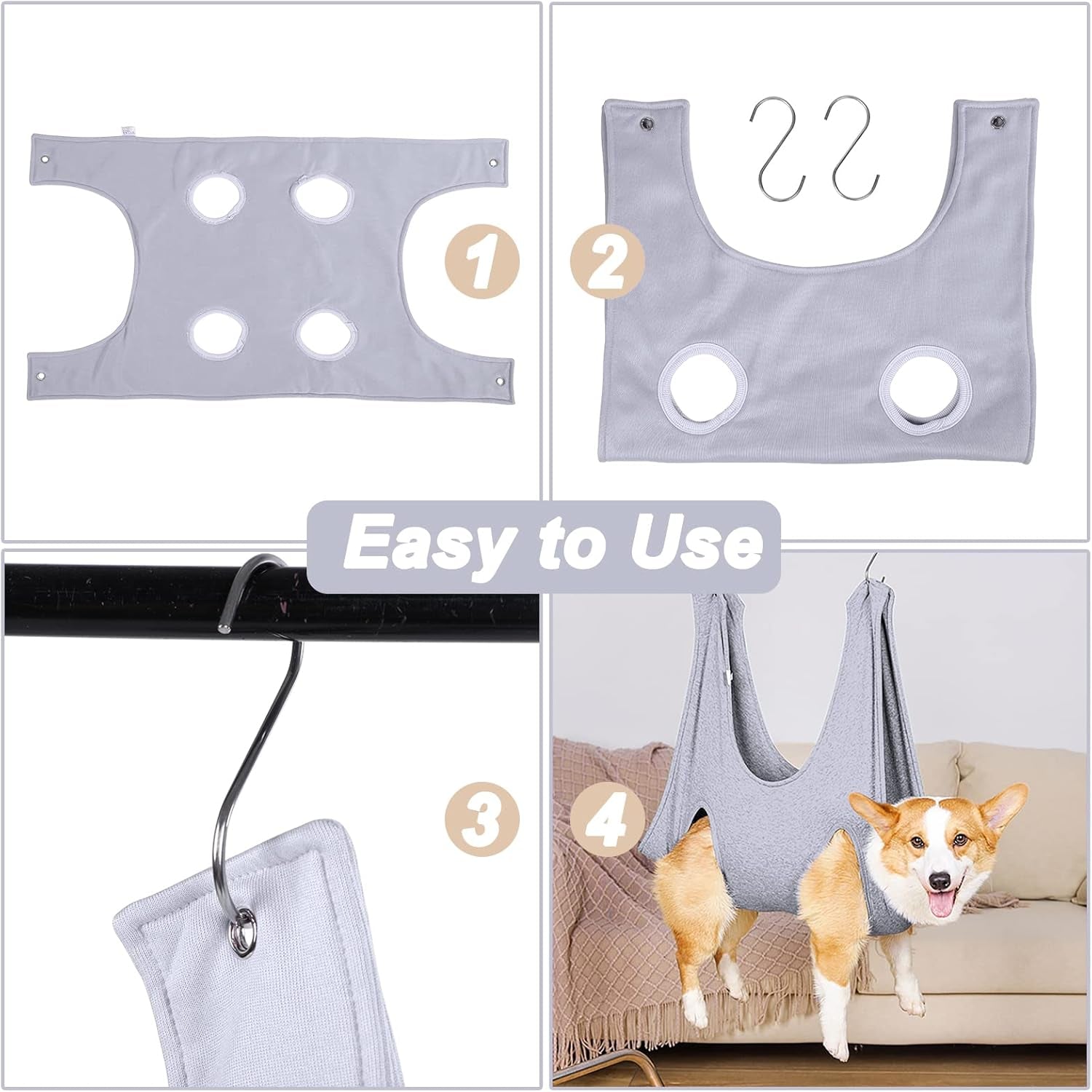 Pet Grooming Hammock,Pet Nail Clip Bag for Grooming,Bathing,Nail Cutting and Ear Removal,Dog Cat Hammock for Small Medium Dogs Cats Indoor,Pet Grooming Bag with Hangers and Fixing Pets(11.8Inch)