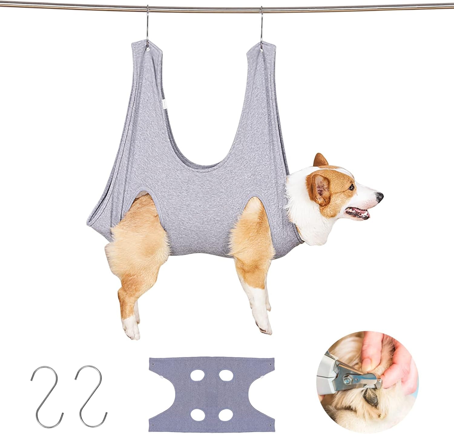 Pet Grooming Hammock,Pet Nail Clip Bag for Grooming,Bathing,Nail Cutting and Ear Removal,Dog Cat Hammock for Small Medium Dogs Cats Indoor,Pet Grooming Bag with Hangers and Fixing Pets(11.8Inch)