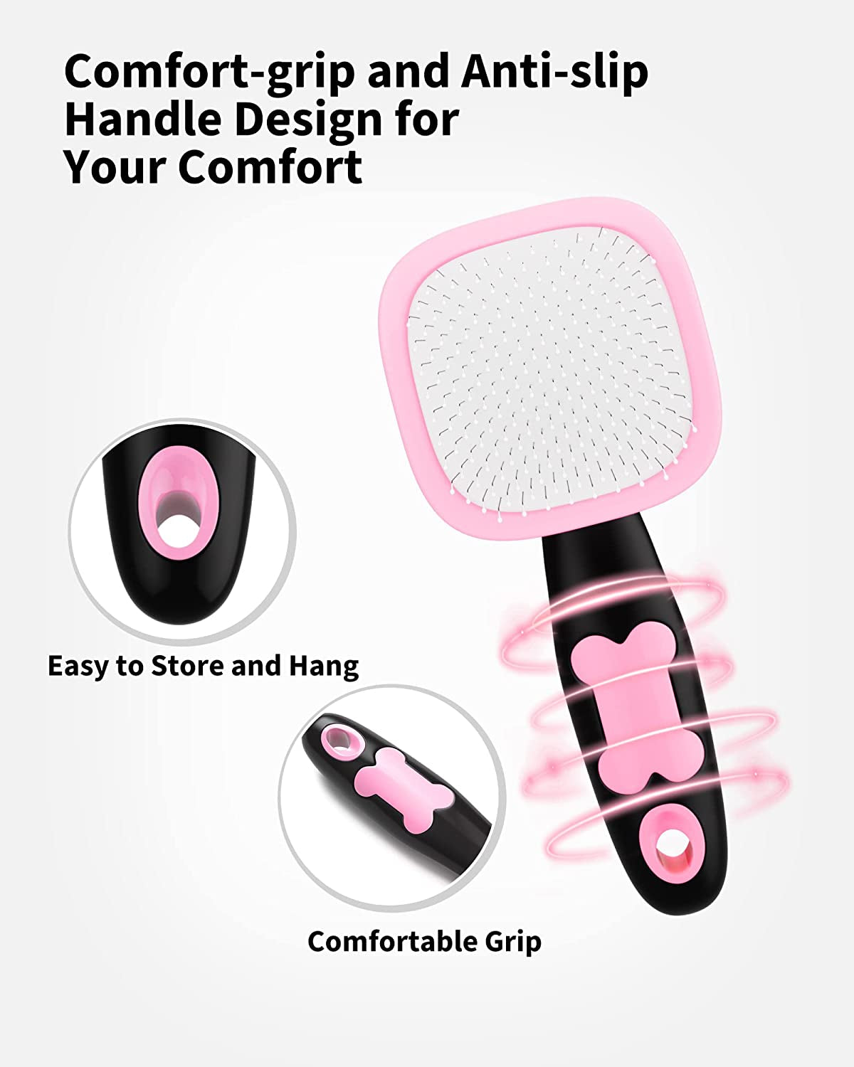 Dog & Cat Grooming Brush - Slicker Shedding Tools (Pink)