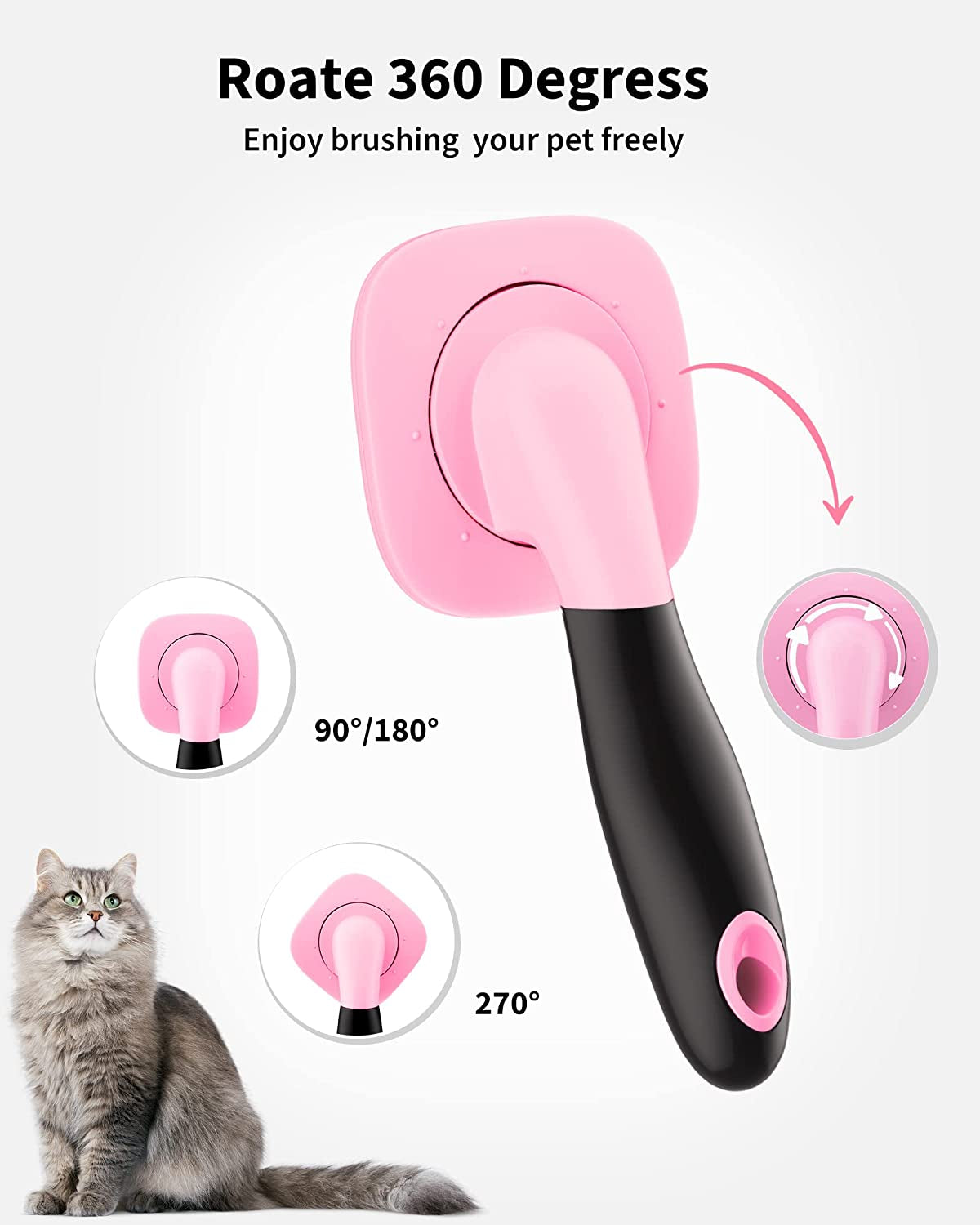 Dog & Cat Grooming Brush - Slicker Shedding Tools (Pink)