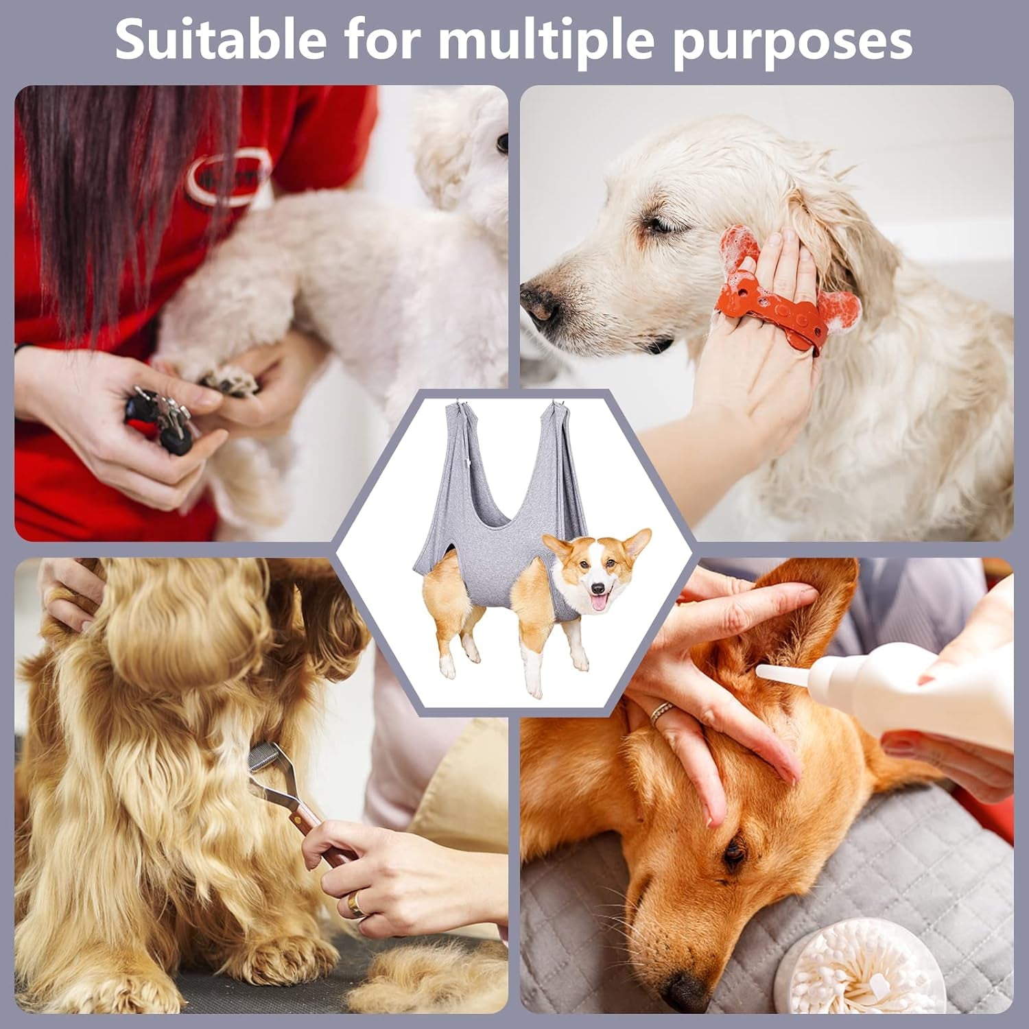 Pet Grooming Hammock,Pet Nail Clip Bag for Grooming,Bathing,Nail Cutting and Ear Removal,Dog Cat Hammock for Small Medium Dogs Cats Indoor,Pet Grooming Bag with Hangers and Fixing Pets(11.8Inch)